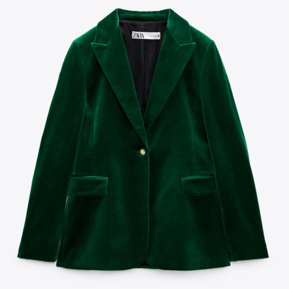 Zara green velvet blazer